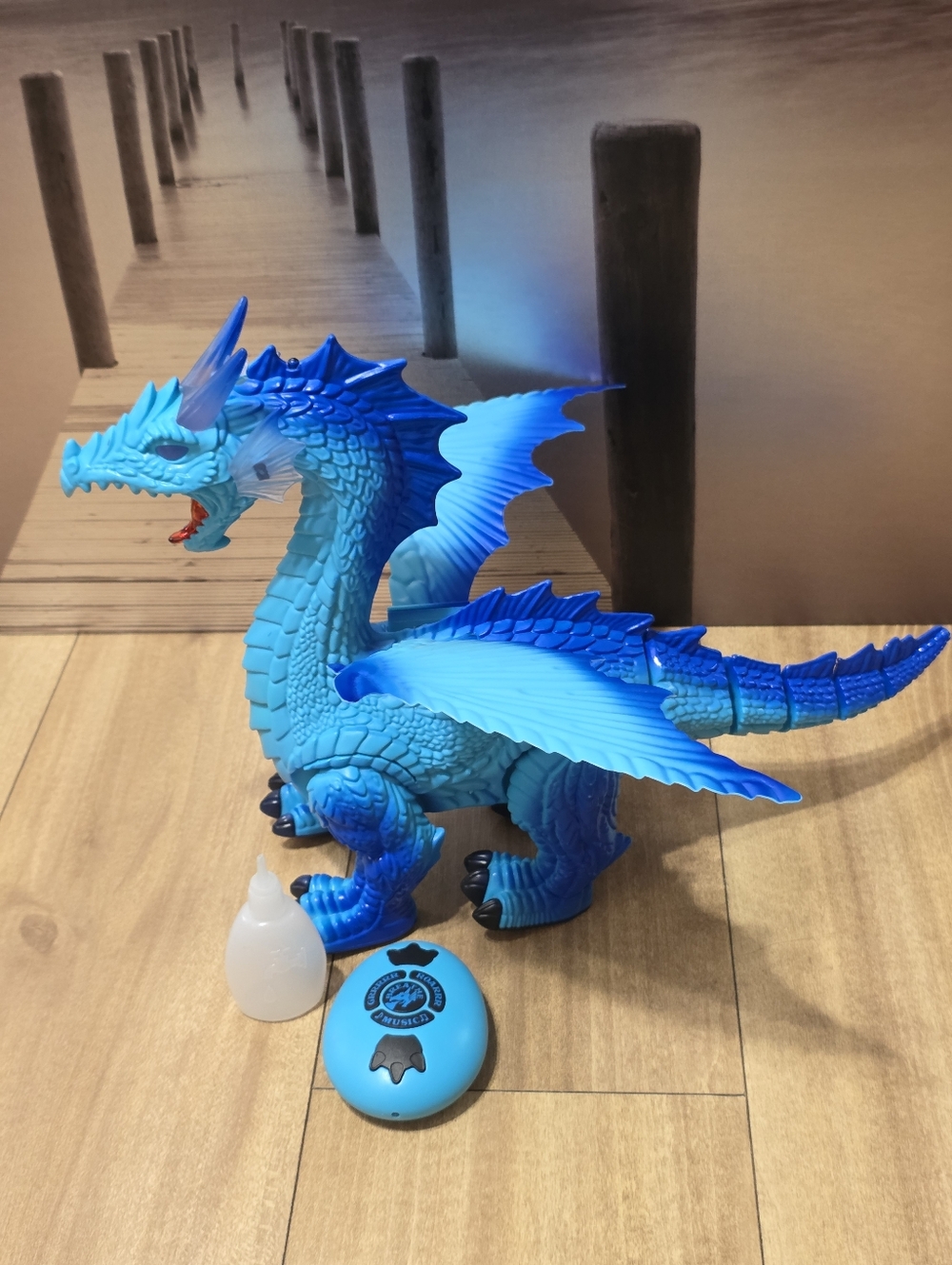 Blue Light-Up Dragon Toy for Kids - Battery-Powered Figurine Discovery